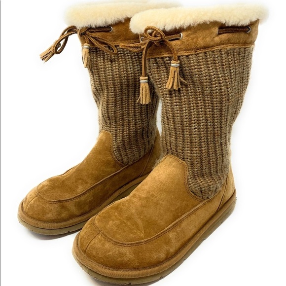 Ugg 7 Tall Suburb Crocheted Suede Sheepskin Boots - Picture 1 of 8